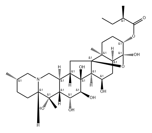 4α,9-エポキシセバン-3β,4,7α,14,15α,16β,20-ヘプタオール3-[(R)-2-メチルブタノアート] 化学構造式