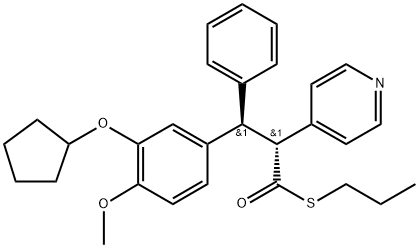 4-Pyridineethanethioic acid, α-[(R)-[3-(cyclopentyloxy)-4-methoxyphenyl]phenylmethyl]-, S-propyl ester, (αR)- Structure