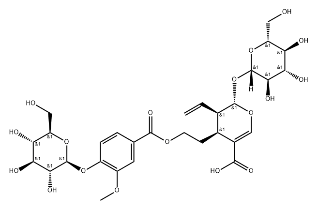 2H-Pyran-5-carboxylic acid, 3-ethenyl-2-(β-D-glucopyranosyloxy)-4-[2-[[4-(β-D-glucopyranosyloxy)-3-methoxybenzoyl]oxy]ethyl]-3,4-dihydro-, (2S,3R,4S)-|7-O-(4-BETA-D-GLUCOPYRANOSYLOXY-3-METHOXYBENZOYL)