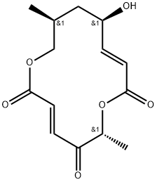 1,7-Dioxacyclotetradeca-3,9-diene-2,5,8-trione, 11-hydroxy-6,13-dimethyl-, (3E,6R,9E,11R,13S)-rel-(+)- Struktur