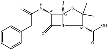 4-Thia-1-azabicyclo[3.2.0]heptane-2-carboxylic acid, 3,3-dimethyl-7-oxo-6-[(phenylacetyl)amino]-, [2S-(2α,5α,6α)]- (9CI) 化学構造式