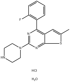 Thieno[2,3-d]pyrimidine, 4-(2-fluorophenyl)-6-methyl-2-(1-piperazinyl)-, hydrochloride, hydrate (1:1:1)|化合物 T8443L