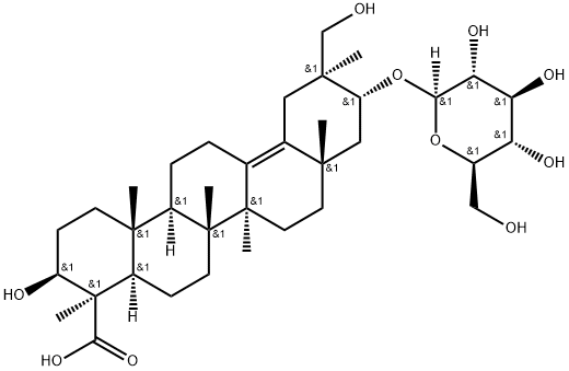 21-O-Β-D-吡喃葡萄糖基-3Β,21Α,30-三羟基-齐墩果烷-13(18)-烯-24-酸, 477868-09-0, 结构式