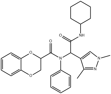1H-Pyrazole-4-acetamide,N-cyclohexyl-alpha-[[(2,3-dihydro-1,4-benzodioxin-2-yl)carbonyl]phenylamino]-1,3-dimethyl-(9CI) Structure