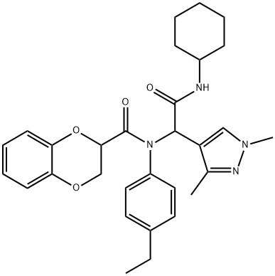 1H-Pyrazole-4-acetamide,N-cyclohexyl-alpha-[[(2,3-dihydro-1,4-benzodioxin-2-yl)carbonyl](4-ethylphenyl)amino]-1,3-dimethyl-(9CI)|