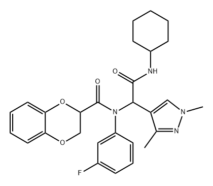 1H-Pyrazole-4-acetamide,N-cyclohexyl-alpha-[[(2,3-dihydro-1,4-benzodioxin-2-yl)carbonyl](3-fluorophenyl)amino]-1,3-dimethyl-(9CI)|