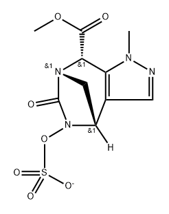 1H-4,7-Methanopyrazolo[3,4-e][1,3]diazepine8-carboxylic acid, 4,5,6,8-tetrahydro-1-methyl6-oxo-5-(sulfooxy)-, 8-methyl ester, ion(1-), (4R,7R,8R)-rel Structure
