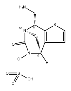 rel-(4R,7R,8R)-8-(Aminomethyl)-4,8-dihydro-5- (sulfooxy)-4,7-methano-7H-thieno[2,3-e][1,3] diazepin-6(5H)-one Struktur