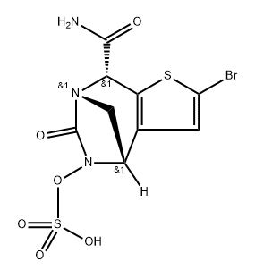 rel-(4R,7R,8S)-2-Bromo-4,5,6,8-tetrahydro-6- oxo-5-(sulfooxy)-4,7-methano-7H-thieno[2,3- e][1,3]diazepine-8-carboxamide Structure