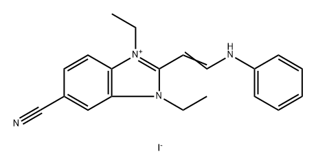 2-(2-苯胺基乙烯基)-1,3-二乙基-1,2-二氢苯并咪唑-1-鎓-5-甲腈碘化物 结构式