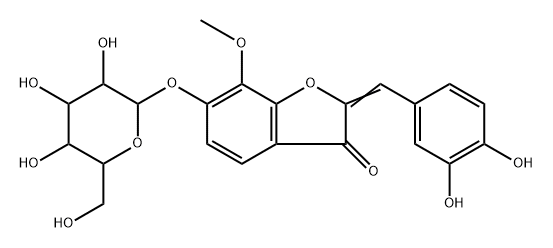 3(2H)-Benzofuranone, 2-[(3,4-dihydroxyphenyl)methylene]-6-(β-D-glucopyranosyloxy)-7-methoxy-, (2Z)- Structure