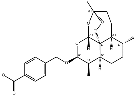 Benzoic acid, 4-[[[(3R,5aS,6R,8aS,9R,10S,12R,12aR)-decahydro-3,6,9-trimethyl-3,12-epoxy-12H-pyrano[4,3-j]-1,2-benzodioxepin-10-yl]oxy]methyl]-, ion(1-) 结构式