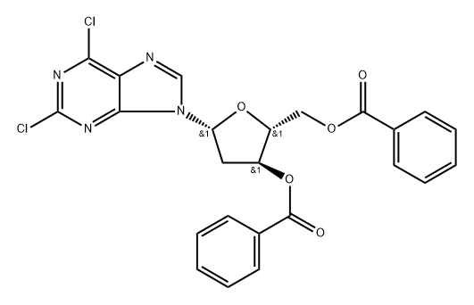 9-(3,5-di-O-benzoyl-2-deoxy-β-D-erythro-pentofuranosyl)-2,6-dichloropurine Struktur