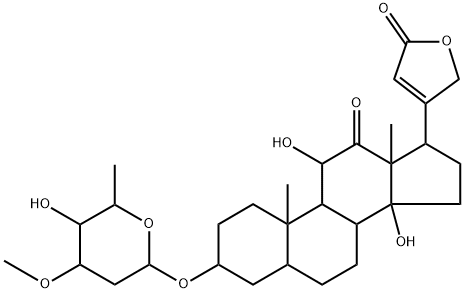 3β-[(3-O-Methyl-2,6-dideoxy-L-lyxo-hexopyranosyl)oxy]-11α,14-dihydroxy-19-oxo-5β-card-20(22)-enolide,507-88-0,结构式