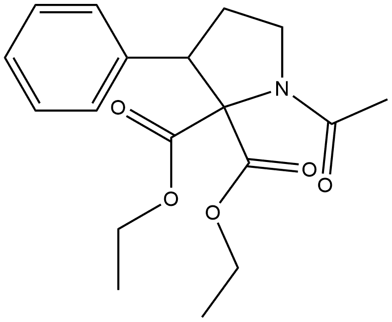 2,2-Pyrrolidinedicarboxylic acid, 1-acetyl-3-phenyl-, 2,2-diethyl ester 化学構造式