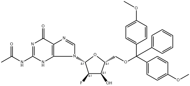N2-acetyl-5'-O-(4,4'-dimethoxytrityl)-2'-deoxy-2'-fluoroguanosine Struktur