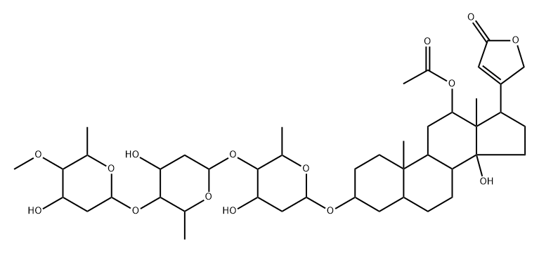 Card-20(22)-enolide, 12-(acetyloxy)-3-[(O-2,6-dideoxy-4-O-methyl-beta-d-ribo-hexopyranosyl-(1->4)-O-2,6-dideoxy-beta-d-ribo-hexopyranosyl-(1->4)-2,6-dideoxy-beta-d-ribo-hexopyranosyl)oxy]-14-hydroxy-, (3beta,5beta,12beta)- ,51740-69-3,结构式