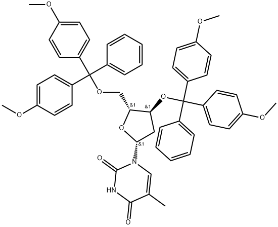 Thymidine, 3',5'-bis-O-[bis(4-methoxyphenyl)phenylmethyl]- (9CI) Structure