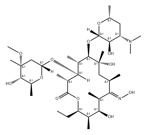Erythromycin  B Oxime/(3R,4S,5S,6R,7R,9R,11S,12R,13R,14R,E)-6-(((2S,3R,4S,6R)-4-(dimethylamino)-3-hydroxy-6-methyltetrahydro-2H-pyran-2-yl)oxy)-14-ethyl-7,12-dihydroxy-4-(((2R,4R,5S,6S)-5-hydroxy-4-methoxy-4,6-dimethyltetrahydro-2H-pyran-2-yl)oxy)-10-(hydroxyimino)-3,5,7,9,11,13-hexamethyloxacyclotetradecan-2-one Struktur