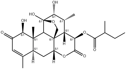 11β,20-エポキシ-1β,11α,12α-トリヒドロキシ-15β-(2-メチル-1-オキソブトキシ)ピクラサ-3-エン-2,16-ジオン 化学構造式