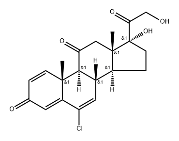 (8S,9S,10R,13S,14S,17R)-6-Chloro-17-hydroxy-17-(2-hydroxyacetyl)-10,13-dimethyl-9,10,12,13,14,15,16,17-octahydro-3H-cyclopenta[a]phenanthrene-3,11(8H)-dione 化学構造式