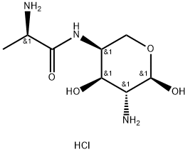 α-L-Arabinopyranose, 2-amino-4-[(2-amino-1-oxopropyl)amino]-2,4-dideoxy-, dihydrochloride, (R)- (9CI) Struktur