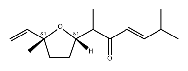 rel-(E)-2-[(2α*)-テトラヒドロ-5-メチル-5α*-ビニルフラン-2-イル]-6-メチル-4-ヘプテン-3-オン 化学構造式