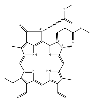 (132R)-7-デメチル-7-ホルミル-3-デエチル-3-ビニル-132α-(メトキシカルボニル)フィトクロリンメチル 化学構造式