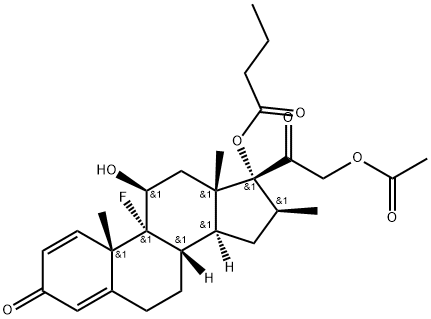 Pregna-1,4-diene-3,20-dione, 21-(acetyloxy)-9-fluoro-11-hydroxy-16-methyl-17-(1-oxobutoxy)-, (11β,16β)- (9CI) Structure