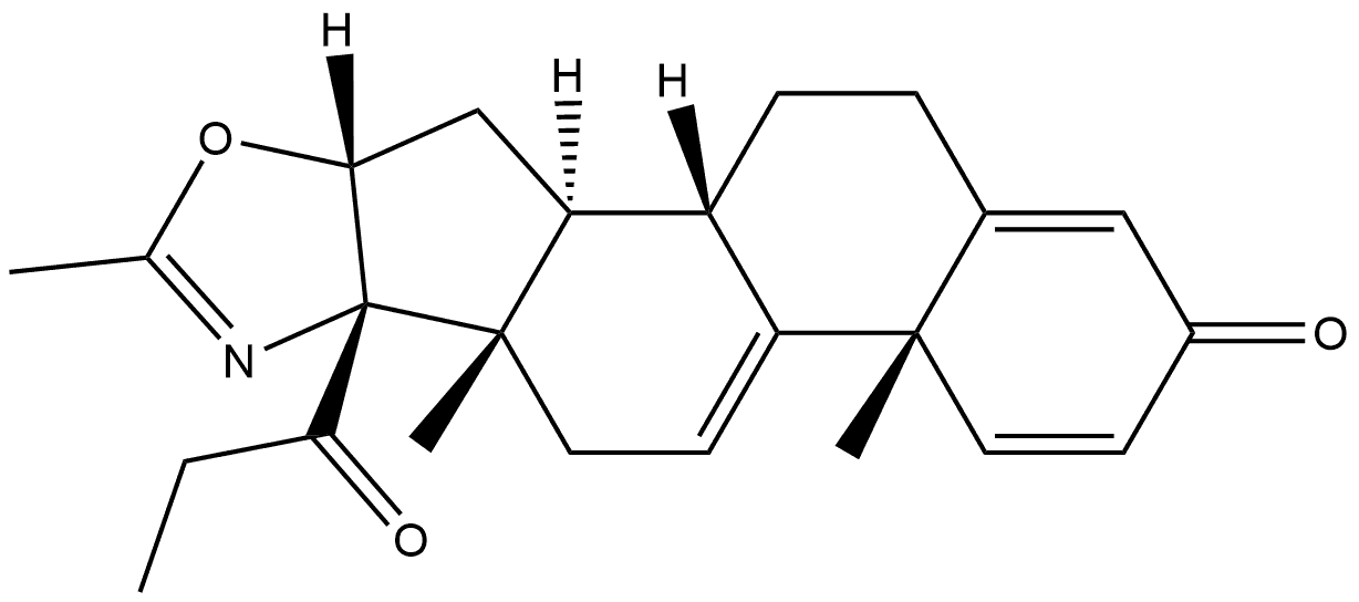 Androsta-1,4,9(11),16-tetraeno[17,16-d]oxazol-3-one, 16,17-dihydro-2'-methyl-17-(1-oxopropyl)-, (16β,17β)- (9CI) Structure