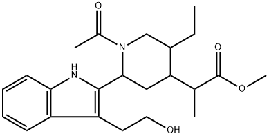 1-アセチル-5-エチル-2-[3-(2-ヒドロキシエチル)-1H-インドール-2-イル]-α-メチル-4-ピペリジン酢酸メチル 化学構造式
