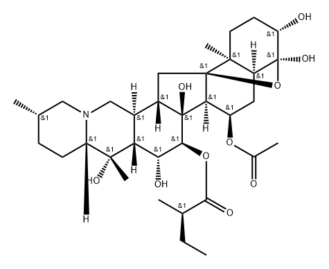 4α,9-Epoxycevane-3β,4,7α,14,15α,16β,20-heptol 7-acetate 15-[(R)-2-methylbutanoate] Structure