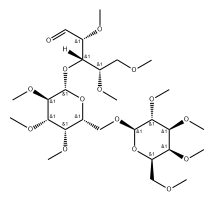2-O,4-O,5-O-Trimethyl-3-O-[2-O,3-O,4-O-trimethyl-6-O-(2-O,3-O,4-O,6-O-tetramethyl-β-D-galactopyranosyl)-β-D-galactopyranosyl]-L-arabinose,56248-59-0,结构式