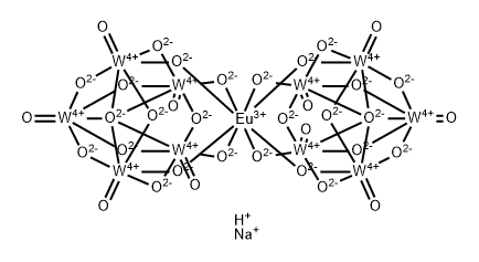 heptasodium dihydrogen bis(octa-mu-oxo-mu5-oxopentaoxopentawolframate)octa-mu-oxoeuropate(9-)  Structure