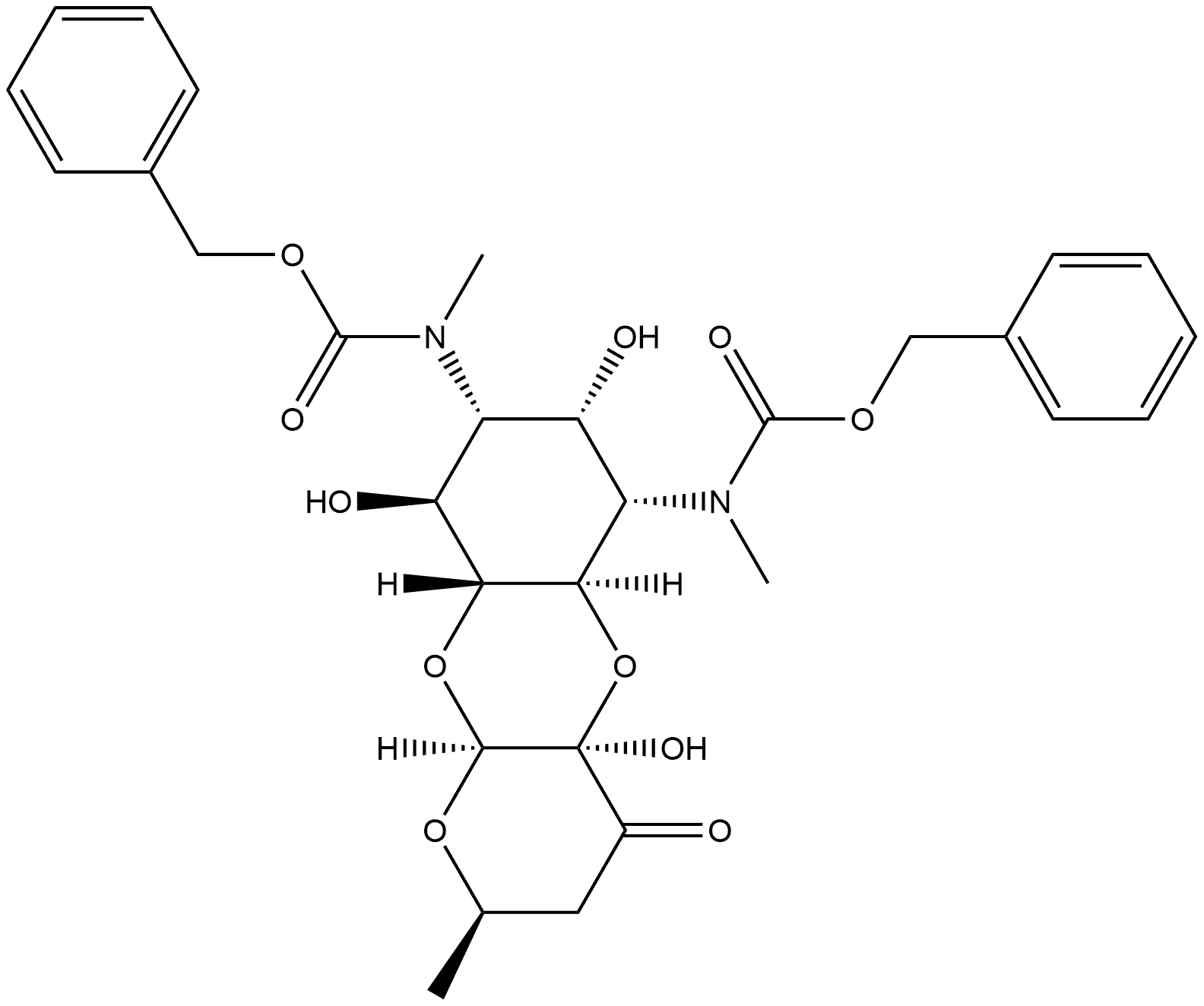 Carbamic acid, [(2R,4aR,5aR,6S,7S,8R,9S,9aR,10aS)-decahydro-4a,7,9-trihydroxy-2-methyl-4-oxo-2H-pyrano[2,3-b][1,4]benzodioxin-6,8-diyl]bis[N-methyl-, C,C'-bis(phenylmethyl) ester