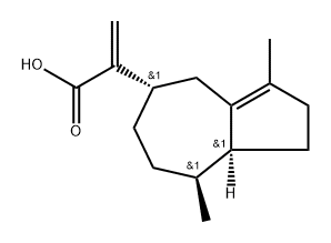 (5S)-3,8α-ジメチル-α-メチレン-1,2,4,5,6,7,8,8aβ-オクタヒドロ-5-アズレン酢酸 化学構造式