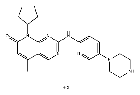 Pyrido[2,3-d]pyriMidin-7(8H)-one, 8-cyclopentyl-5-Methyl-2-[[5-(1-piperazinyl)-2-pyridinyl]aMino]-, hydrochloride (1:) 化学構造式