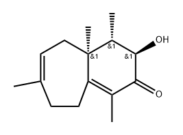 rel-3,4,4a,5,8,9-ヘキサヒドロ-3α*-ヒドロキシ-1,4β*,4aβ*,7-テトラメチル-2H-ベンゾシクロヘプテン-2-オン 化学構造式