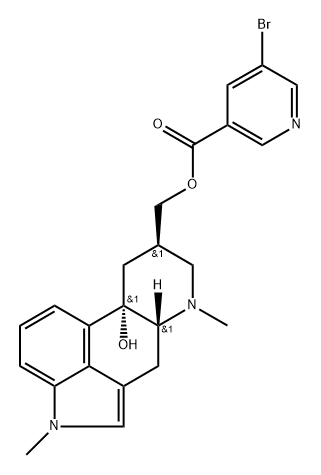 Ergoline-8-methanol, 10-hydroxy-1,6-dimethyl-, 8-(5-bromo-3-pyridinecarboxylate), (8β)- 化学構造式