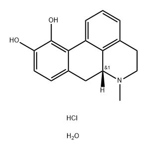 4H-Dibenzo[de,g]quinoline-10,11-diol, 5,6,6a,7-tetrahydro-6-methyl-, hydrochloride, hydrate (1:1:), (6aR)- 化学構造式