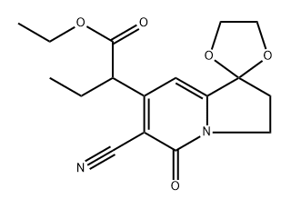 Spiro[1,3-dioxolane-2,1'(5'H)-indolizine]-7'-acetic acid, 6'-cyano-α-ethyl-2',3'-dihydro-5'-oxo-, ethyl ester Struktur