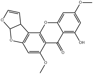 7H-Furo[3',2':4,5]furo[2,3-c]xanthen-7-one, 3a,12c-dihydro-8-hydroxy-6,10-dimethoxy-, (3aR,12cS)- (9CI) 化学構造式