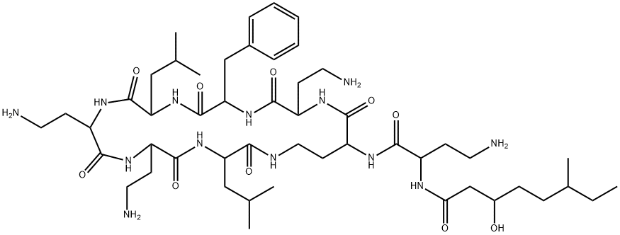N2-[N2-(3-Hydroxy-6-methyl-1-oxooctyl)-D-DAB-]cyclo[L-DAB*-L-DAB-D-Phe-L-Leu-L-DAB-L-DAB-L-Leu-] Struktur