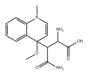 α-Amino-β-(aminocarbonyl)-1,4-dihydro-4-methoxy-1-methyl-4-quinolinepropionic acid 结构式