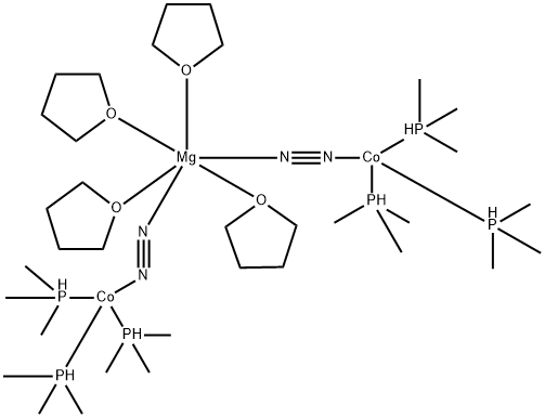 Magnesium, bis[μ-(dinitrogen-N:N')]tetrakis(tetrahydrofuran)bis[tris(trimethylphosphine)cobalt]-, stereoisomer (9CI) 结构式