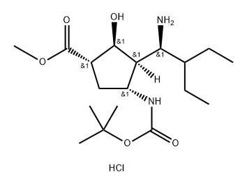 (1R,2R,3R,4S)-methyl 3-((R)-1-amino-2-ethylbutyl)-4-(tert-butoxycarbonylamino)-2-hydroxycyclopentanecarboxylate 化学構造式