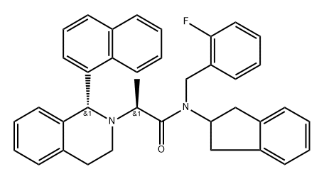 (αS,1R)-N-(2-インダニル)-N-(2-フルオロベンジル)-3,4-ジヒドロ-α-メチル-1-(1-ナフタレニル)-2(1H)-イソキノリンアセトアミド 化学構造式