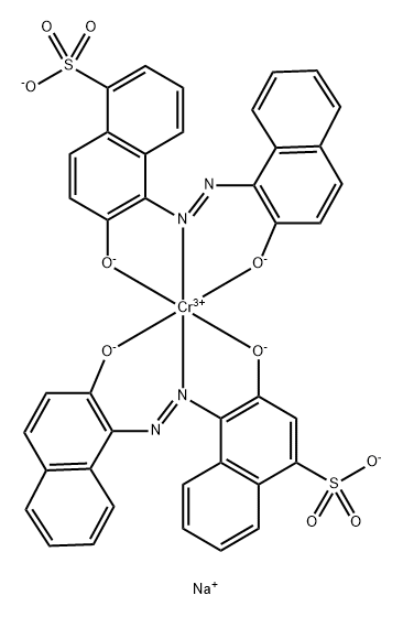 [3-(羟基-KAPPA O)-4-[[2-(羟基-KAPPA O)-1-萘基]偶氮-KAPPA N1]-1-萘磺酸根合][6-(羟基-KAPPA O)-5-[[2-(羟基-KAPPA O)-1-萘基]偶氮-KAPPA N1]-1-萘磺酸根合]铬酸三钠,61916-42-5,结构式