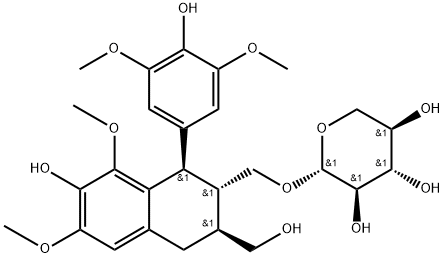 [(1R)-1,2,3,4-Tetrahydro-7-hydroxy-1β-(4-hydroxy-3,5-dimethoxyphenyl)-3β-hydroxymethyl-6,8-dimethoxynaphthalen-2α-yl]methyl β-D-xylopyranoside Struktur