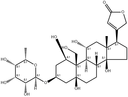 3β-[(6-Deoxy-α-L-talopyranosyl)oxy]-1β,5,11α,14,19-pentahydroxy-5β-card-20(22)-enolide Struktur